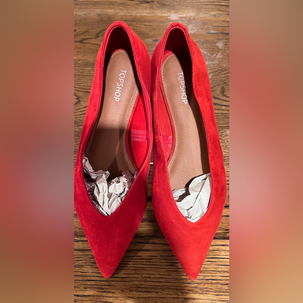 Nwot - Topshop Bold Red Suede Point Toe Flats - 8